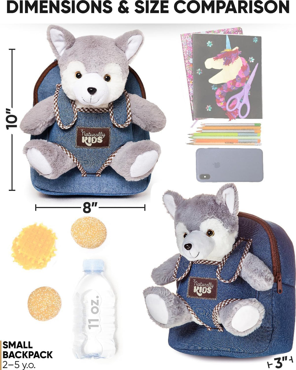 Wolf Backpack, Wolf Toys for Girls Boys, Wolf Stuffed Animal, Husky Toy for Kids