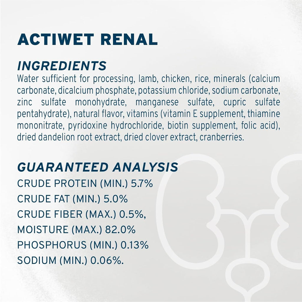 Wet Dog Food Kidney RENAL ACTIWET, 3.5Oz, Kidney Dog Food Wet, Renal Dog Food Lamb Flavor, Dog Renal Support Canned Dog Food